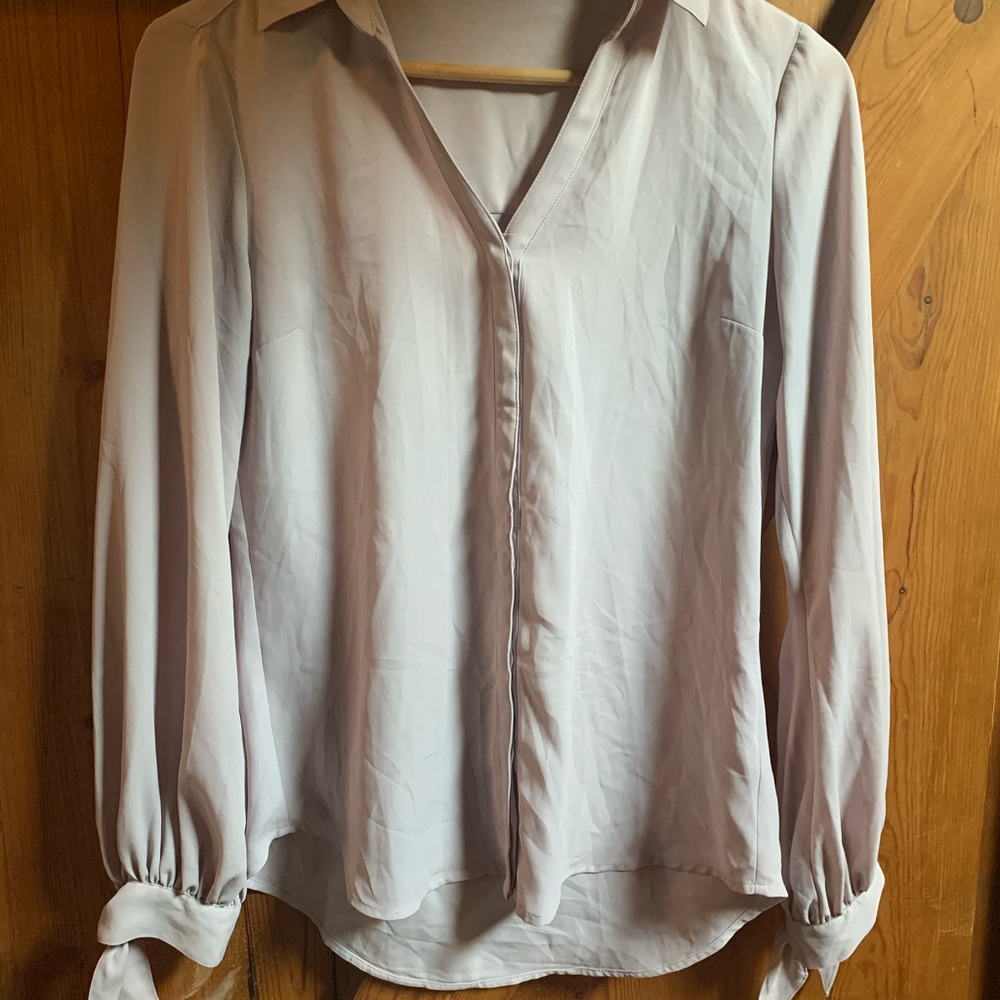Lavender blouse with tie cuffs